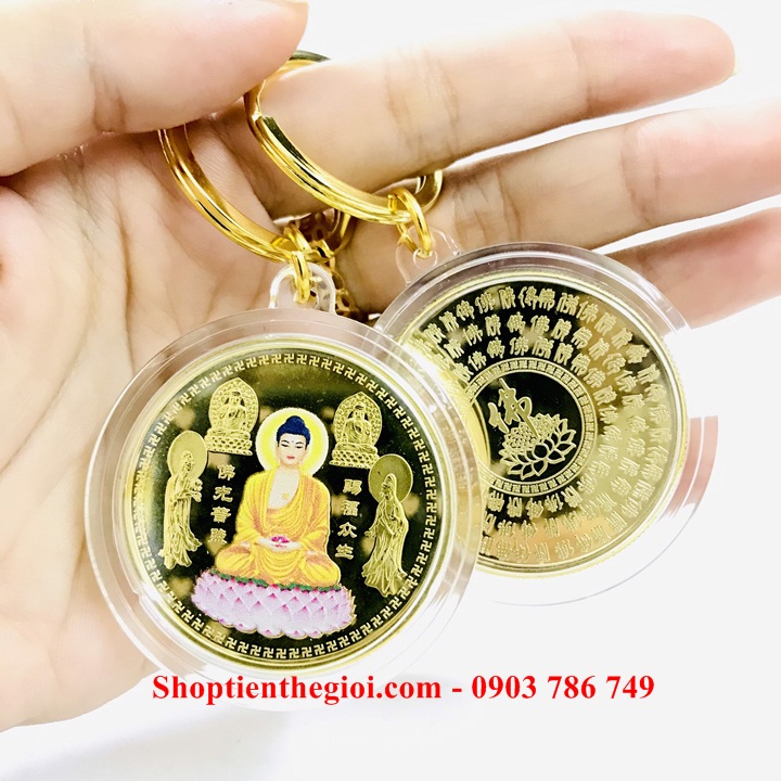 Móc Khóa Xu Phật A Di Đà Và Các Vị Bồ Tát In Màu - SP005277 